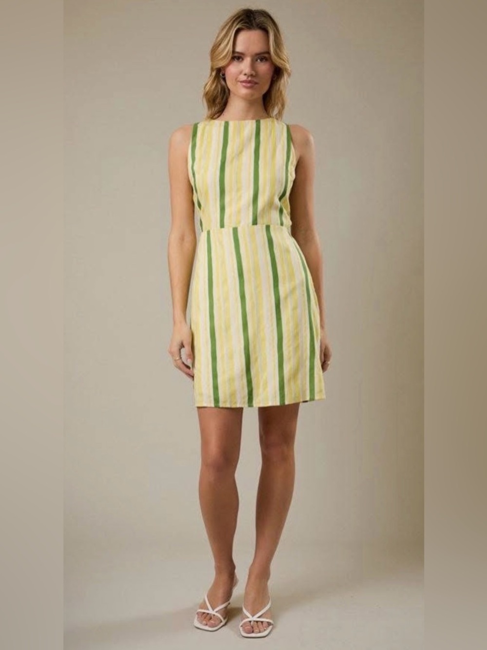 185. Striped Sleeveless Mini Dress in Yellow and Green